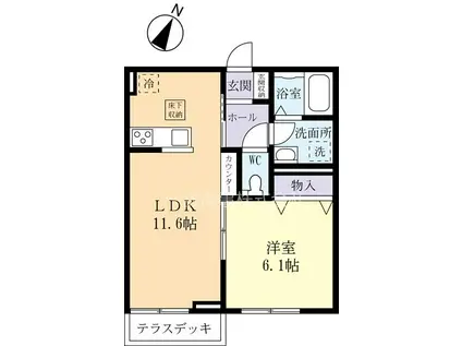 かすみがうら市(1LDK/1階)の間取り写真