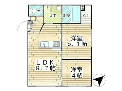 TRIPLE M (2LDK/1階)の間取り写真