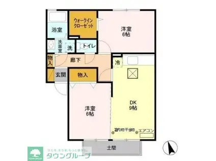 グランドゥールA(2DK/1階)の間取り写真