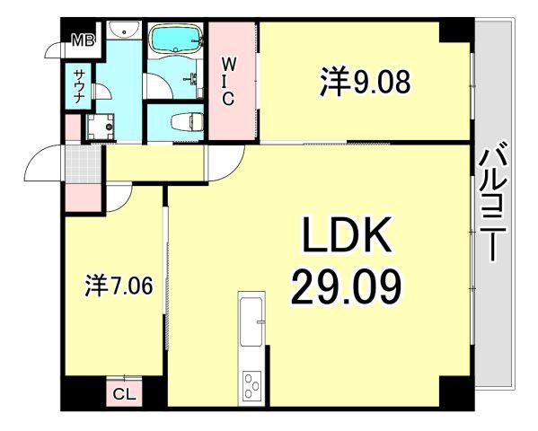プレジオ西宮北口(2LDK/2階)の間取り写真