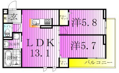 オードリーコート(2LDK/3階)の間取り写真