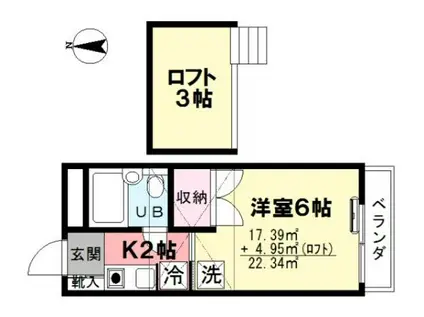 グリーンハイム(1K/2階)の間取り写真