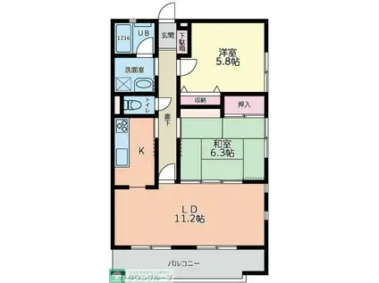 ラ・メール弥勒寺(2LDK/2階)の間取り写真