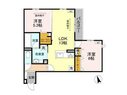 WISTERIA寺家(2LDK/2階)の間取り写真