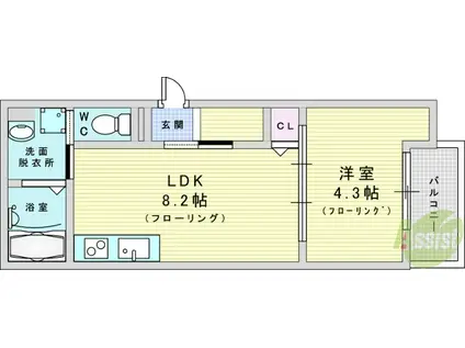 TATERUAPARTMENT大道南1丁目(1LDK/3階)の間取り写真