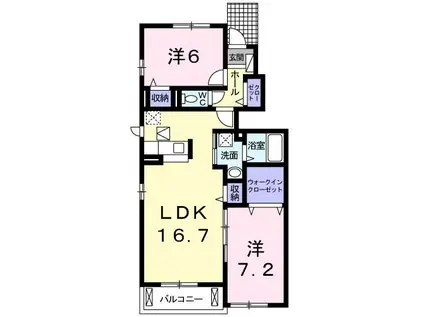 カーサ・デ・北在家II(2LDK/1階)の間取り写真
