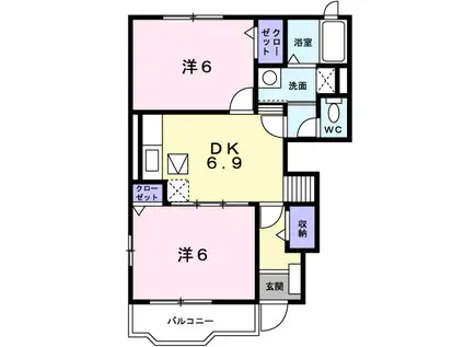 シャン・ド・フルールI(2DK/1階)の間取り写真