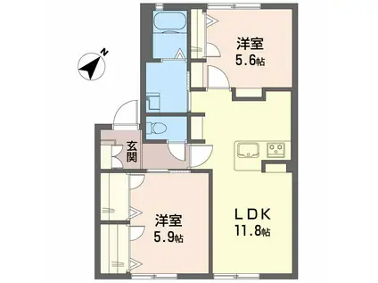 ブルックハイムB棟(2LDK/1階)の間取り写真