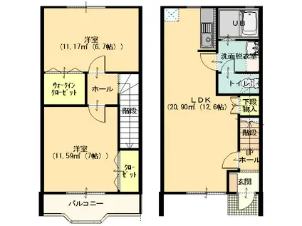 エスペランサ21 A棟(2LDK/1階)の間取り写真