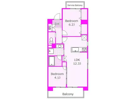 ディアレンス高島台(2LDK/4階)の間取り写真