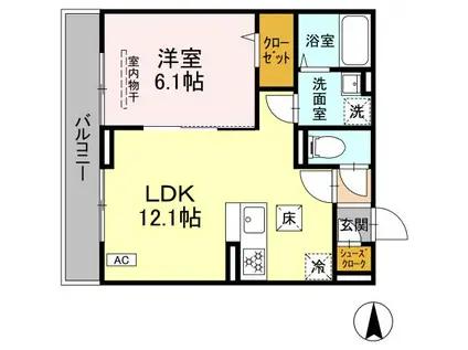 ディー パイナ 鴨居(1LDK/1階)の間取り写真