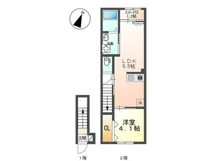 豊中市螢池中町アパート(1LDK/2階)の間取り写真