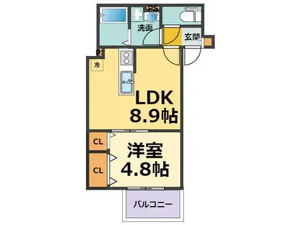KEYビレッジ東鳴尾(1LDK/2階)の間取り写真