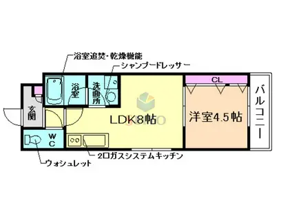 ラウレア豊中(1LDK/2階)の間取り写真