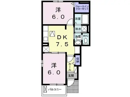 エレガンツァ(2DK/1階)の間取り写真