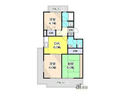 椿峰ロイヤルガーデン(3DK/1階)の間取り写真