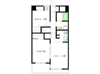 コートエバーグリーン(2DK/4階)の間取り写真