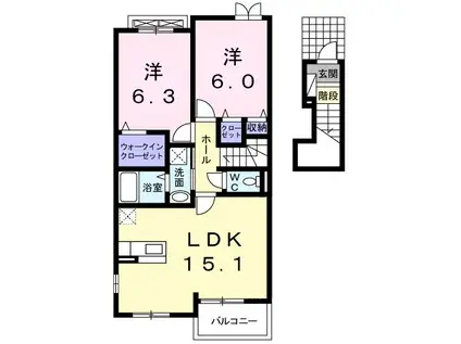 アルモニーA(2LDK/2階)の間取り写真
