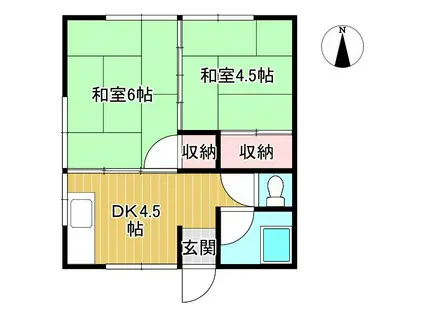 丘の上ハイツ(2K/1階)の間取り写真