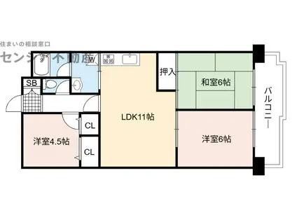 朝日プラザ緑橋(3LDK/2階)の間取り写真