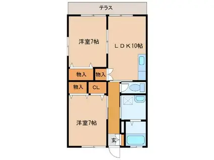 ライスフィールド(2LDK/1階)の間取り写真