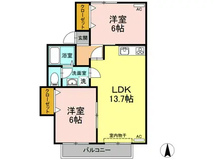 セジュール園木 A棟(2LDK/2階)の間取り写真