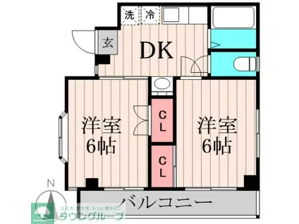 レジデンス紫水(2DK/1階)の間取り写真