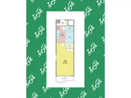 エトワール阿由知 A棟(1K/3階)の間取り写真