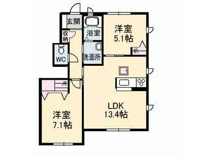 レジェルテB棟(2LDK/1階)の間取り写真