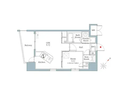 リアンシエルブルー東比恵II(1SK/6階)の間取り写真