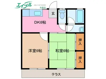 ハートランド垣鼻(2DK/1階)の間取り写真