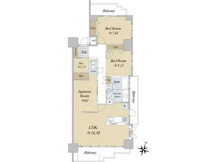 山手通シティハウス(3LDK/9階)の間取り写真