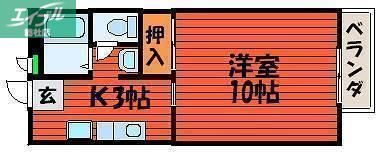 ビーライン川入A(1K/1階)の間取り写真