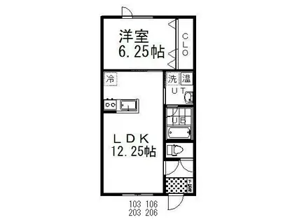 SUNRISE(1LDK/2階)の間取り写真