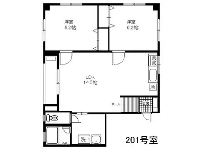 ティーズフィールド(2LDK/2階)の間取り写真