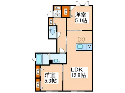 アトラス帯山 (2LDK/1階)の間取り写真