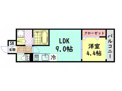 グランパシフィック難波南INNOVATION(1LDK/3階)の間取り写真