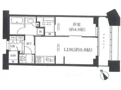中目黒アトラスタワー(1LDK/7階)の間取り写真