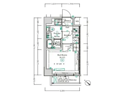 アンベリールマーロ横濱(1K/6階)の間取り写真