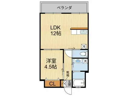 ヴィアレ三原(1LDK/2階)の間取り写真