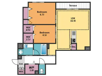 エルズプラス高円寺南(2LDK/1階)の間取り写真