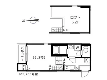 ハーモニーテラス上名古屋(1K/2階)の間取り写真