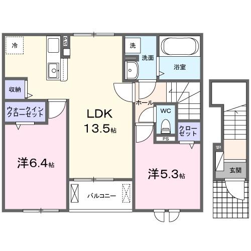 パルミエA(2LDK/2階)の間取り写真