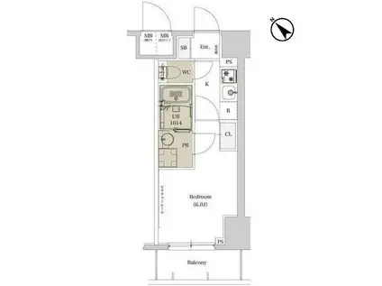 エスタート品川戸越II(1K/14階)の間取り写真