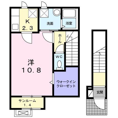 ポローニア(1K/2階)の間取り写真