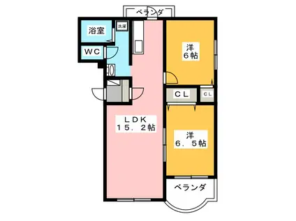 ピュアライフみをつくし(2LDK/2階)の間取り写真