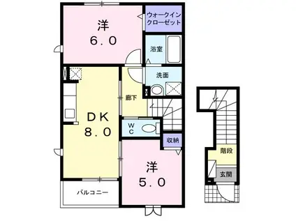 グランデール(2DK/2階)の間取り写真