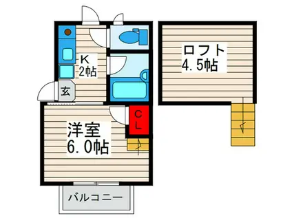 タウンカテッジ瑞江(1K/2階)の間取り写真