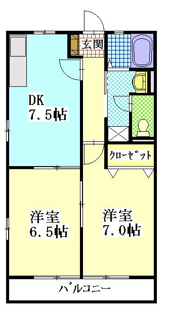 クレール葵(2DK/2階)の間取り写真