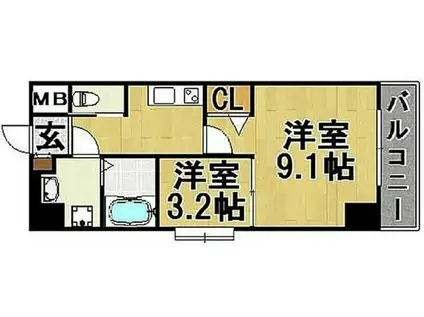 ウインステージ平尾(2K/13階)の間取り写真